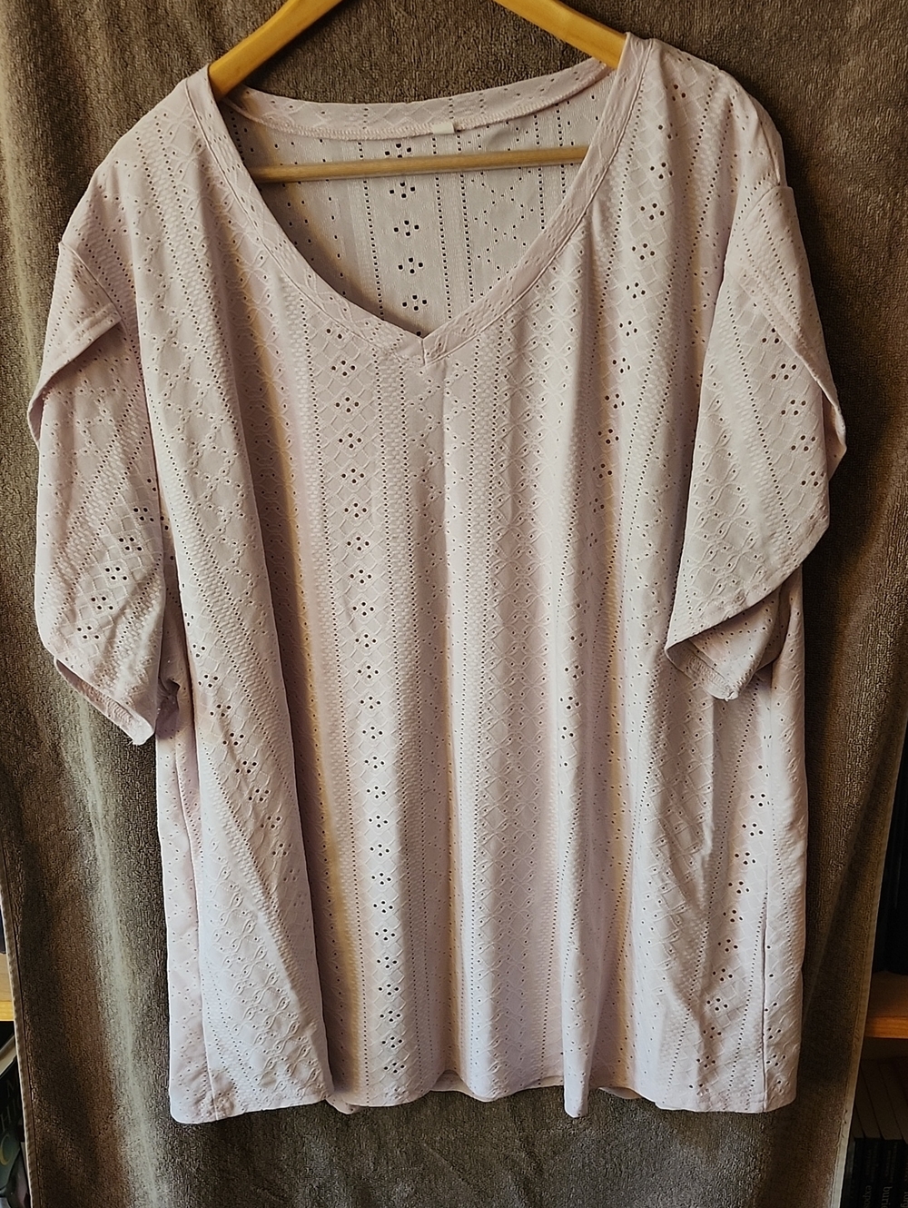 Women's Eyelet V-Neck Tee in Light Pink